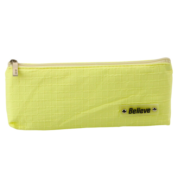 Single-compartment School Office Pencil Case, Embossed Checkered Pattern, Yellow, 21x9.5cm