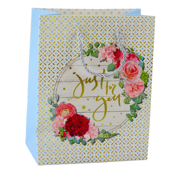 Geschenktüte Muster Blumen Beste Wünsche 23 x 18 x 10,5 cm