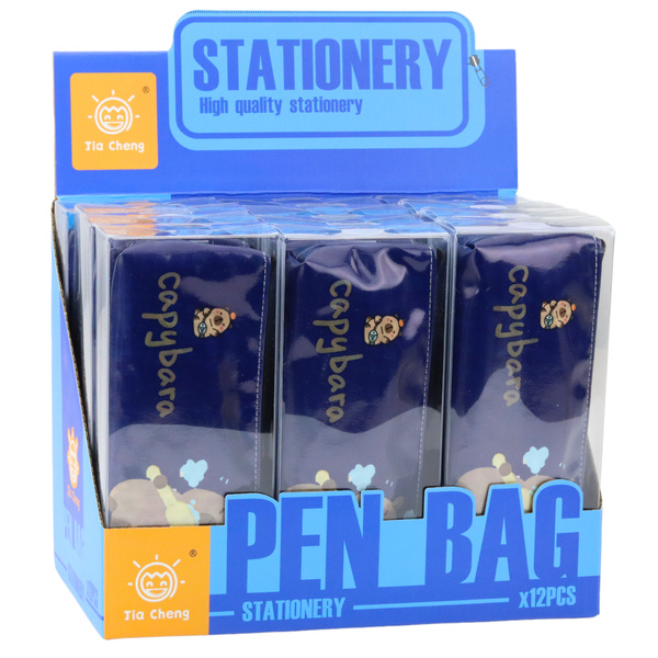 Federmäppchen für die Schule, Capybara, Zähneputzen, Marineblau, 20 x 8,5 x 4 cm