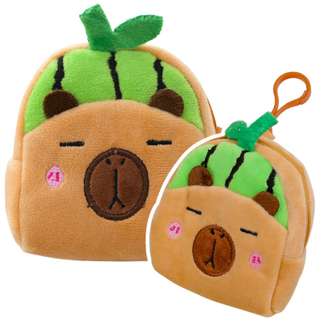 Plush Wallet with Keychain Capybara Watermelon Green 9.5 x 8 cm