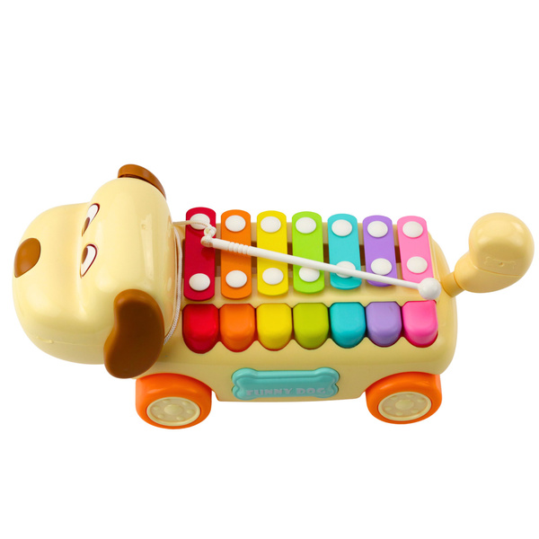 Riding Dog with Cymbals, Movable Ears, Tail, Stick on a String