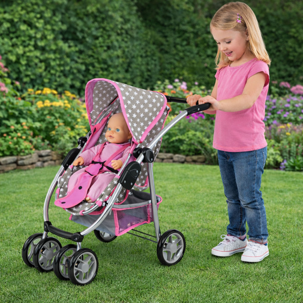 Baby-Puppenwagen 2-in-1 Tragetasche Rosa Sterne
