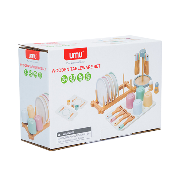 Holz Kindergeschirr Set Geschirrständer 33El