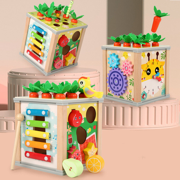 Lernwürfelsortierer aus Holz, 5-in-1-Puzzle-Box-Blöcke