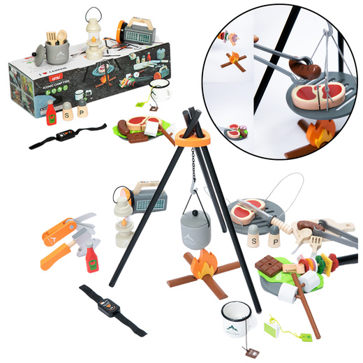 Camping-Set Lagerfeuerzubehör aus Holz 45-teilig