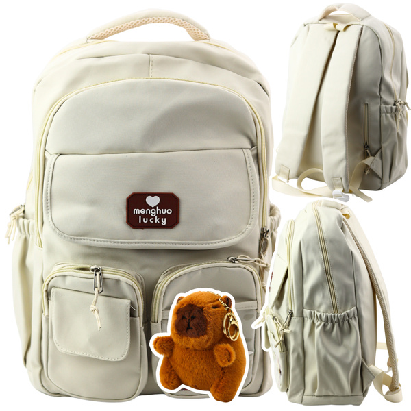 Urban Schulrucksack Capybara Schlüsselanhänger Badges Beige Creme 25L 42cm