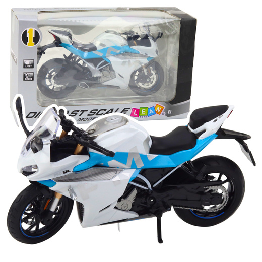 Sports Motorcycle Metal Lights Sounds White Blue 1:12