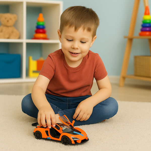 Samochód Sportowy Metalowy Napęd Otwierane Drzwi Pomarańczowy 1:32