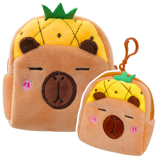 Plush Wallet with Keychain Capybara Pineapple Yellow 9.5 x 8 cm