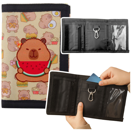 Children's Wallet with Velcro and Carabiner Capybara with Watermelon