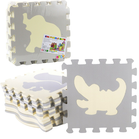Weiche Puzzle-Lernmatte Tiere EVA-Schaum Beige Grau 9-tlg.