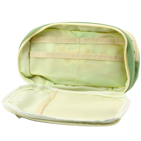 School Pencil Case Two-Compartment With Pockets Capacious Green 22cm