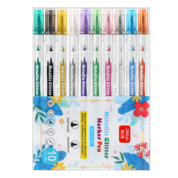 Set Metallic-Marker mit Glitzer, bunt, doppelseitig, 10-tlg