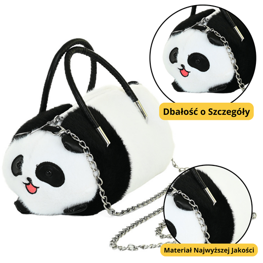 Plüsch Panda Taschengriffe Metallkette Schwarz Weiß 20cm