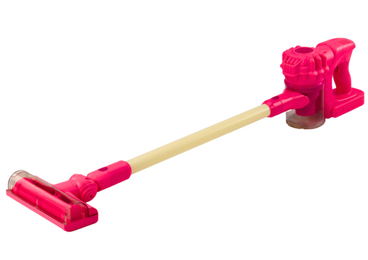 Die Lichter des aufrechten Spielzeugstaubsaugers klingen rosa