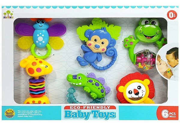 Set of Rattles Chews Coloured Animals Teddy Bear Frog