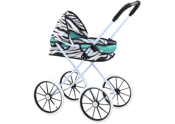 Doll Stroller Large Wheels Foldable Zebra Turquoise