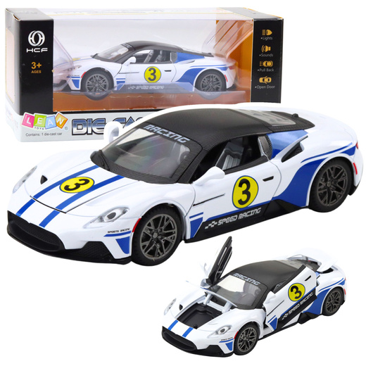 Metall-Sportwagen mit Licht und Geräuschen, weiß, 1:22