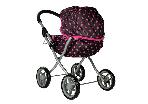 Puppenwagen Alice Kinderwagen Puppe Puppenkarre Wagen Schwarz-Rosa