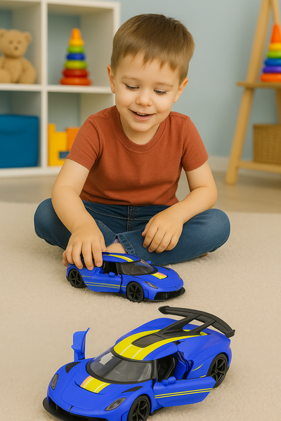 Sports Car Metal Race Drive Opening Doors Blue 1:32