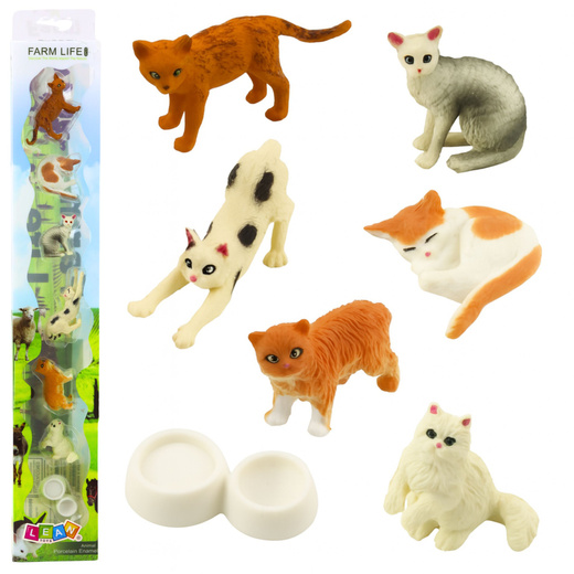 Set of Mini Figures Cat Breeds Cats Feeding Bowl 4-6cm 7pcs