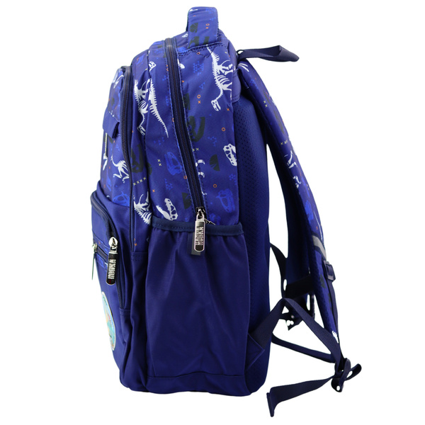 School Backpack Dinosaurs Patch T-Rex Chest Strap Navy Blue 20L