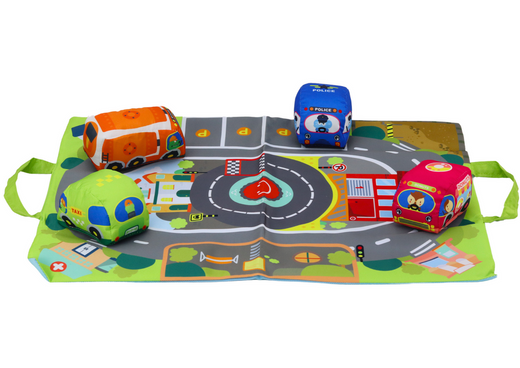 Set of Soft Toy Cars Play Mat 9 Pieces
