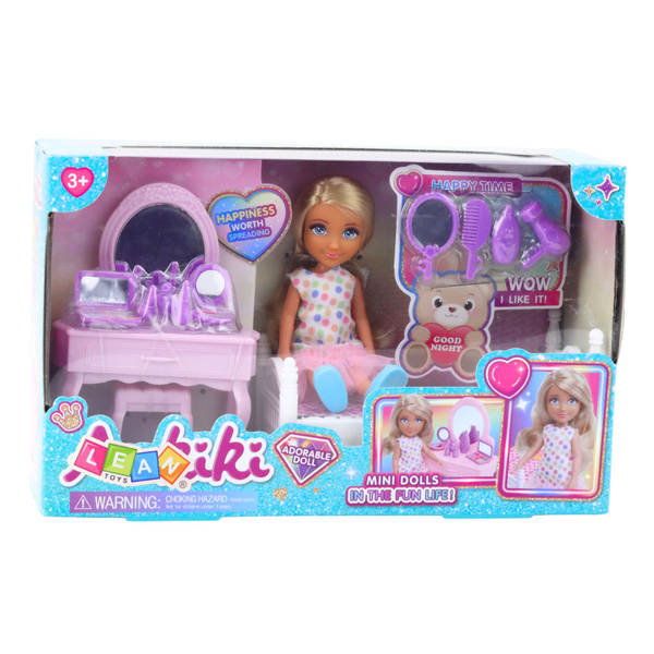 Ankiki Puppenset, Kinderbett, Schminktisch mit Spiegel, Zubehör