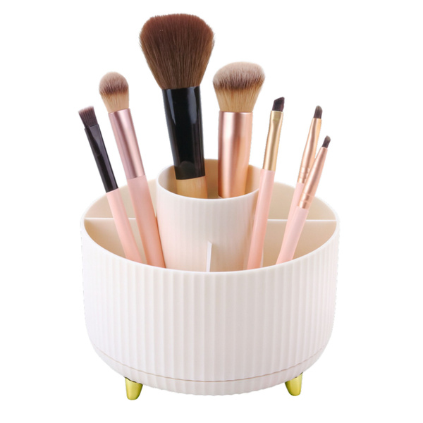 360° Rotating Cosmetic Brush Organizer with 5 Compartments White