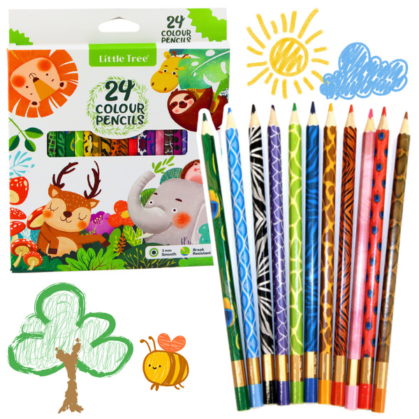 Set of 24 Colored Wooden School Pencils