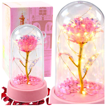 Eternal Crystal Rose in Dome with LED Lighting Pink 14x8cm