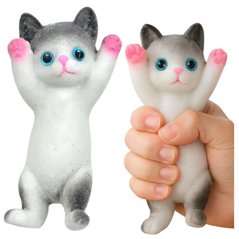 Sensory Squishy Soft Kitten Lying Fur White and Gray 13 x 6.5 cm