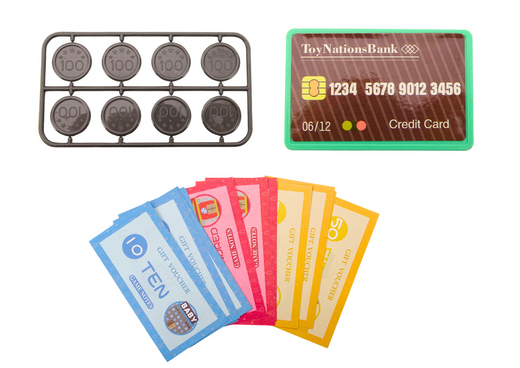 Registrierkasse Münzen zählen lernen Einkaufswagen Lichter klingen blau