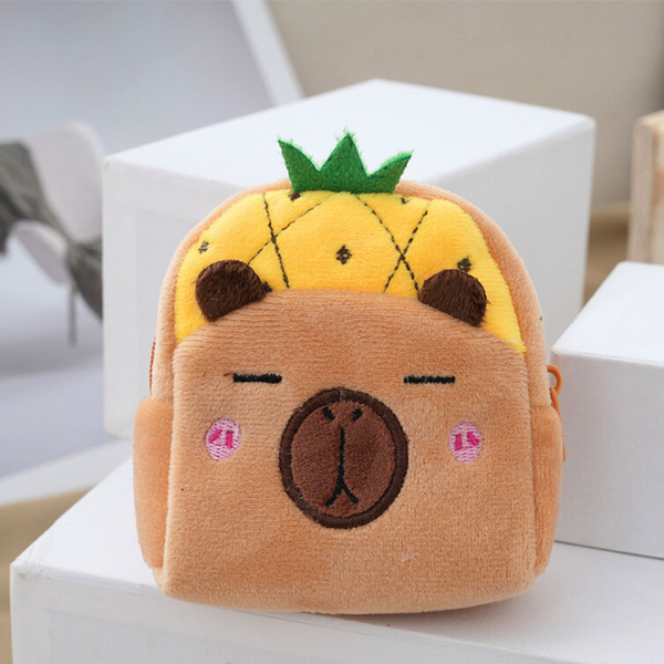 Plüschgeldbörse mit Schlüsselanhänger, Capybara-Ananas-Gelb, 9,5 x 8 cm