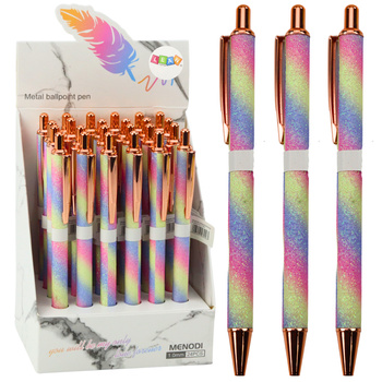 Metal Ballpoint Pen Automatic Glitter Blue Ink 1.0mm