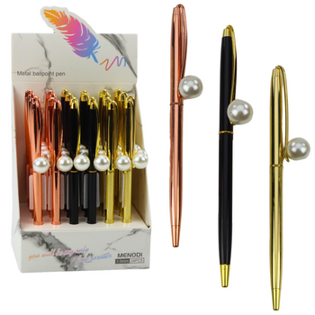 Metal Ballpoint Pen Automatic Pearl Blue Ink 1.0mm