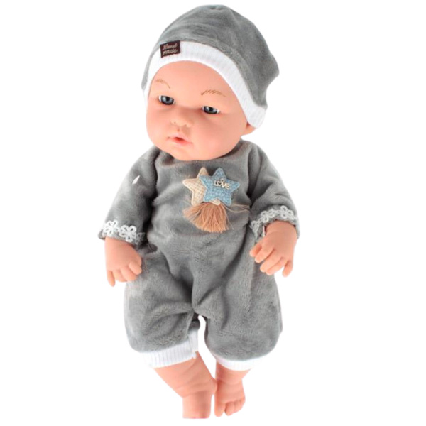 Baby Doll in Gray Pajamas, Hat, Movable Arms and Legs, 30cm