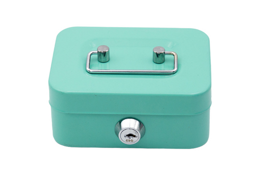 Piggy Bank Storage Box, Lockable, Two Keys, Metal, Turquoise