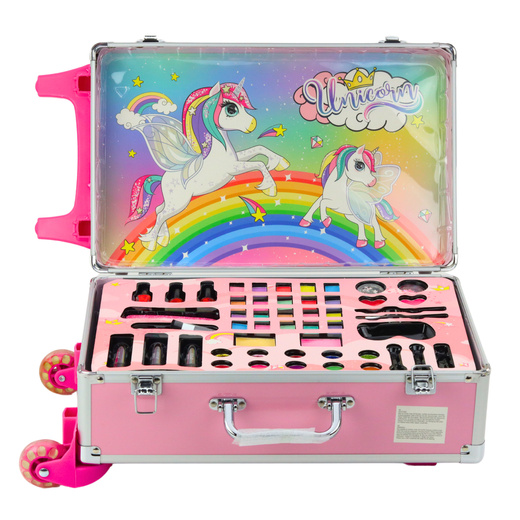 Unicorn Pink Wheeled Suitcase Beauty Set