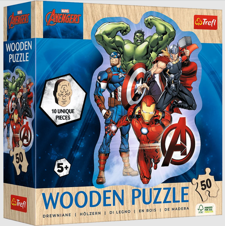 Puzzle – „50 Puzzle Drewniane Konturowe“ – Przygody Avengers Trefl 20256