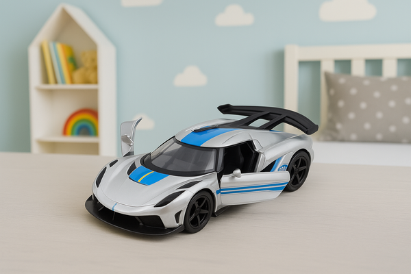 Sports Car Metal Race Drive Opening Doors Silver 1:32