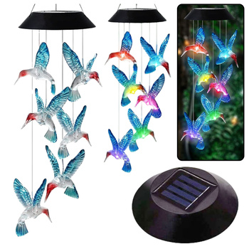 Solar Garten LED Lampen Kolibri Glocken Blau 70cm