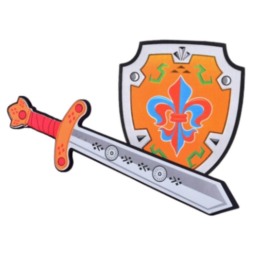 Ritter-Set Schild Schwert Schaumstoff Emblem Lilie 2 Stück