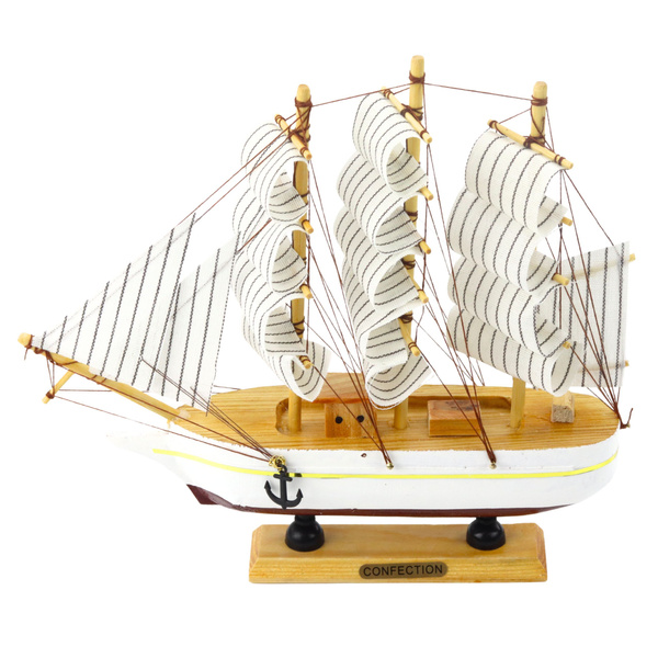 Collectible Model Decorative Three-masted Sailing Ship White 24x23cm