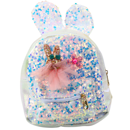 Children's Backpack Sequins Rabbit Ears White 22cm 4.4L