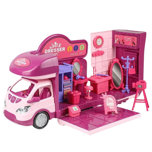 Faltbare Puppen-Camper-Garderobe, Zubehör, Pink, 42-tlg.