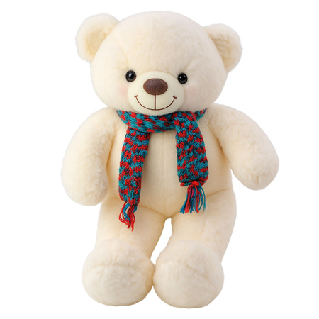 Plüsch Maskottchen Kuscheltier Teddybär bunt Wollschal weiß 55cm