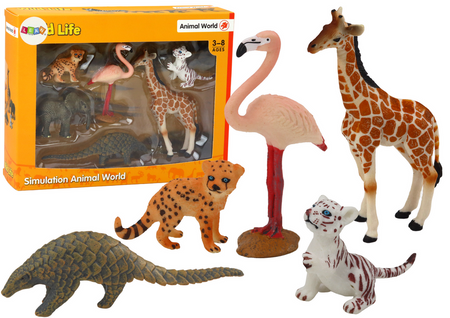 Set of Animals Figurines Giraffe Flamingo Elephant Tiger