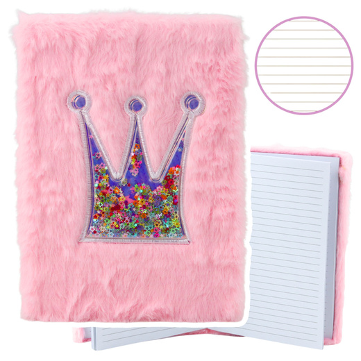 Plush Notebook Notebook Lined Crown with Confetti Pink A5 80 Sheets