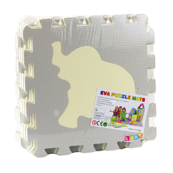 Soft Puzzle Educational Mat Animals EVA Foam Beige Gray 9 pcs.